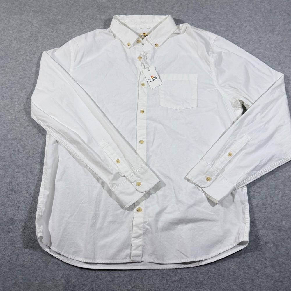 Marine Layer Suede Poplin Shirt Men L Natural White NWT Button Down Cotton 16217